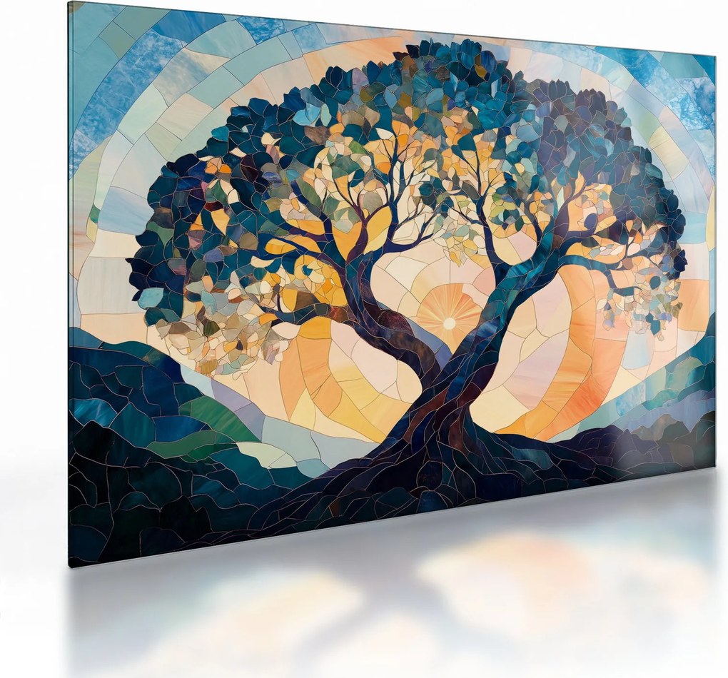 Sklenený obraz – Mozaika – slnko a strom II. (70x50 cm)
