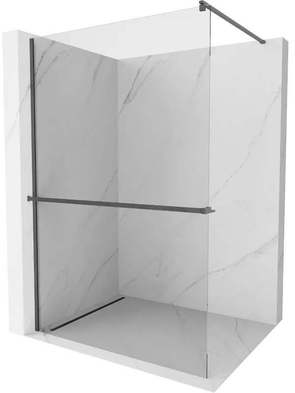 Mexen Kioto+, sprchová zástena Walk-In s poličkou a vešiakom 80 x 200 cm, 8mm číre sklo, grafitový profil, 800-080-121-66-00
