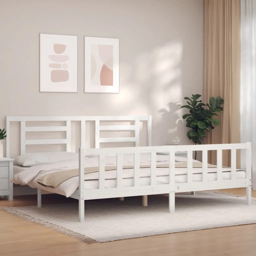 Posteľný rám s čelom biely Super King masívne drevo 3192897