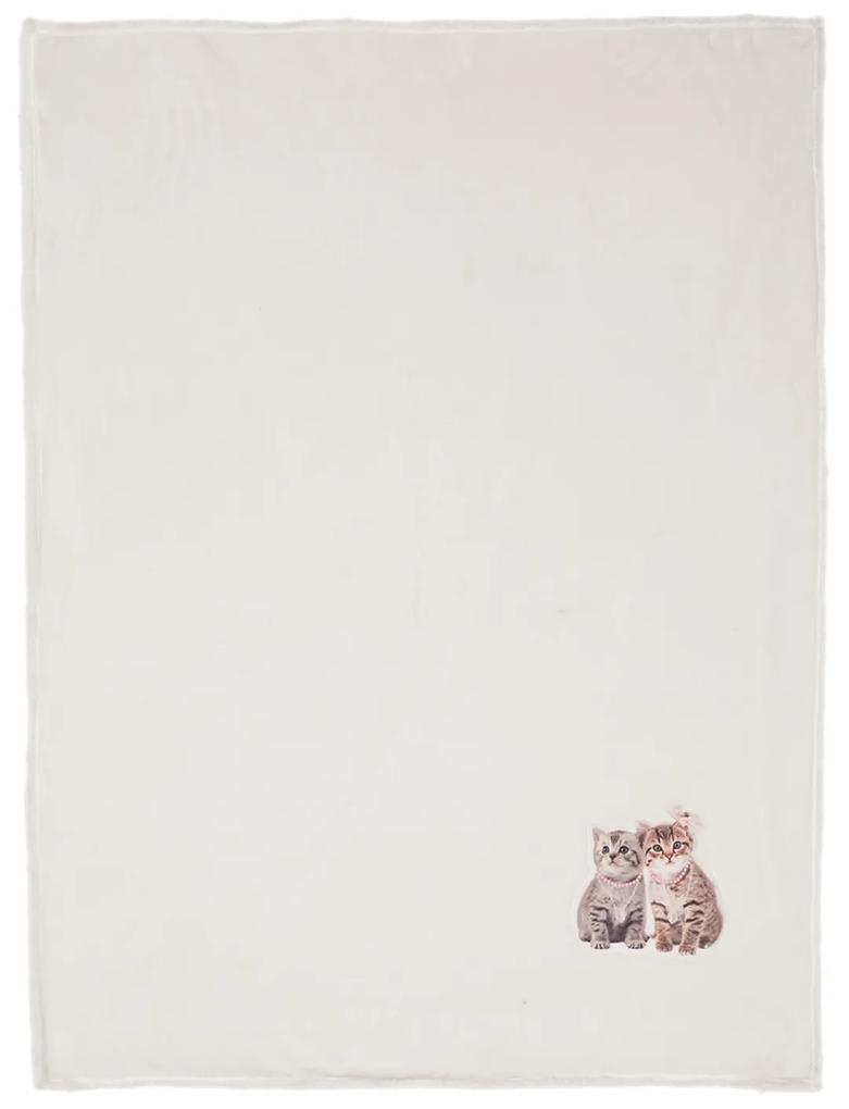 Krémový plyšový pléd s mačičkami - 130 * 160 cm
