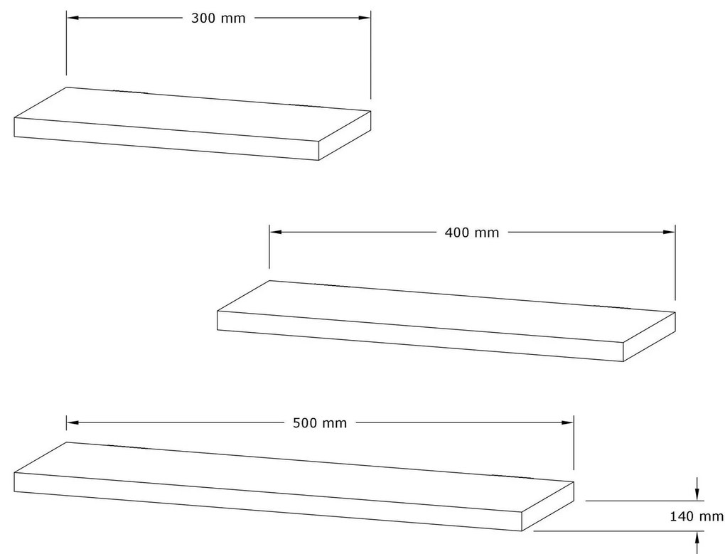 Súprava 3 ks nástenných políc LEILA antracitová