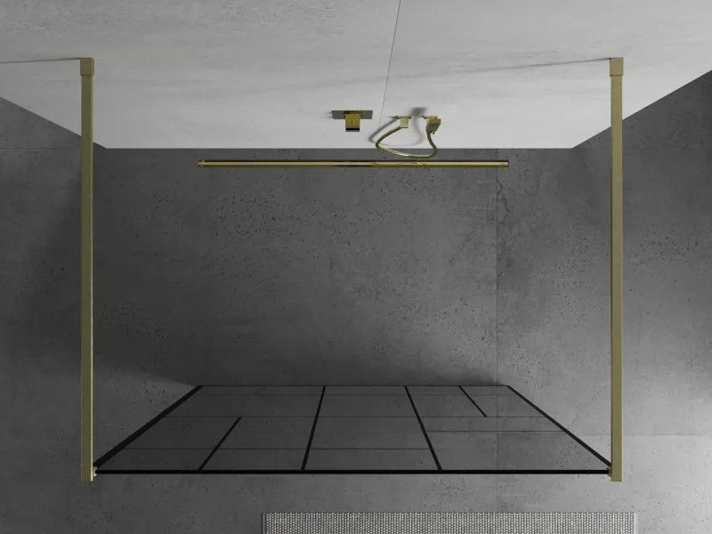 Mexen Kioto, sprchová zástena Walk-In 110 x 200 cm, 8mm sklo čierny vzor, zlatý matný profil, 800-110-002-55-78