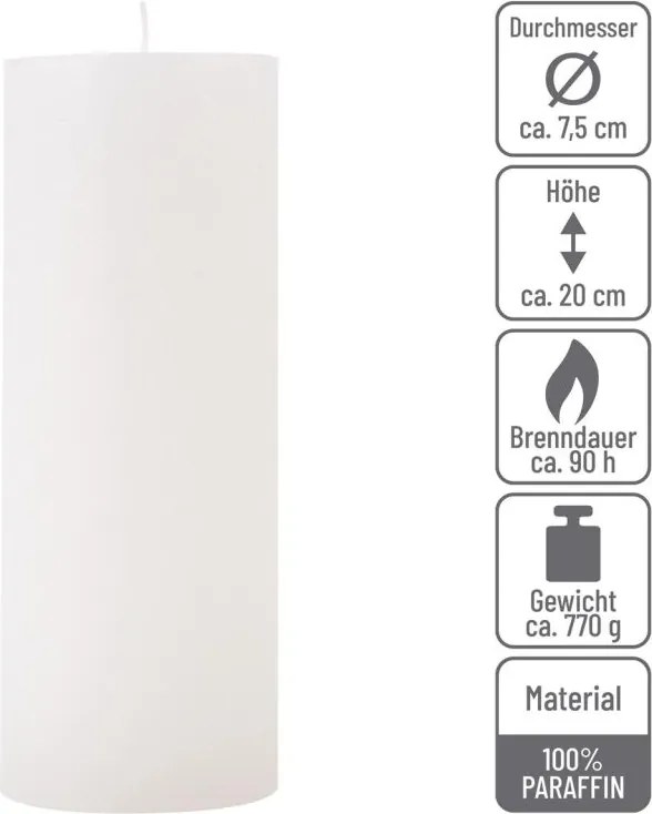 Biela parafínová sviečka rustikálna 20 cm, 90 h, sada 2 ks