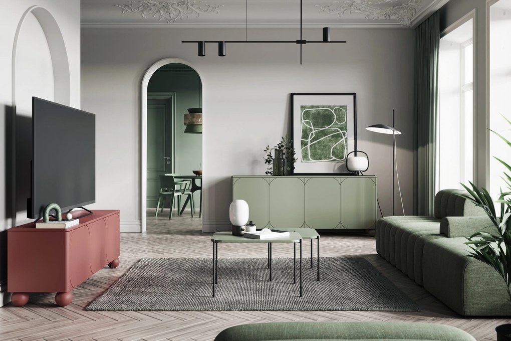 Olivová komoda Sonatia II 200 cm so štyrmi dverami - nohy guľaté