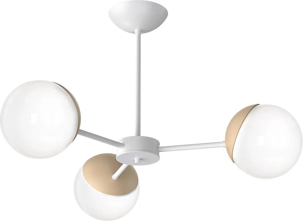 Stropné svietidlo Sfera, 3x biele sklenené tienidlo, w/drevo, x