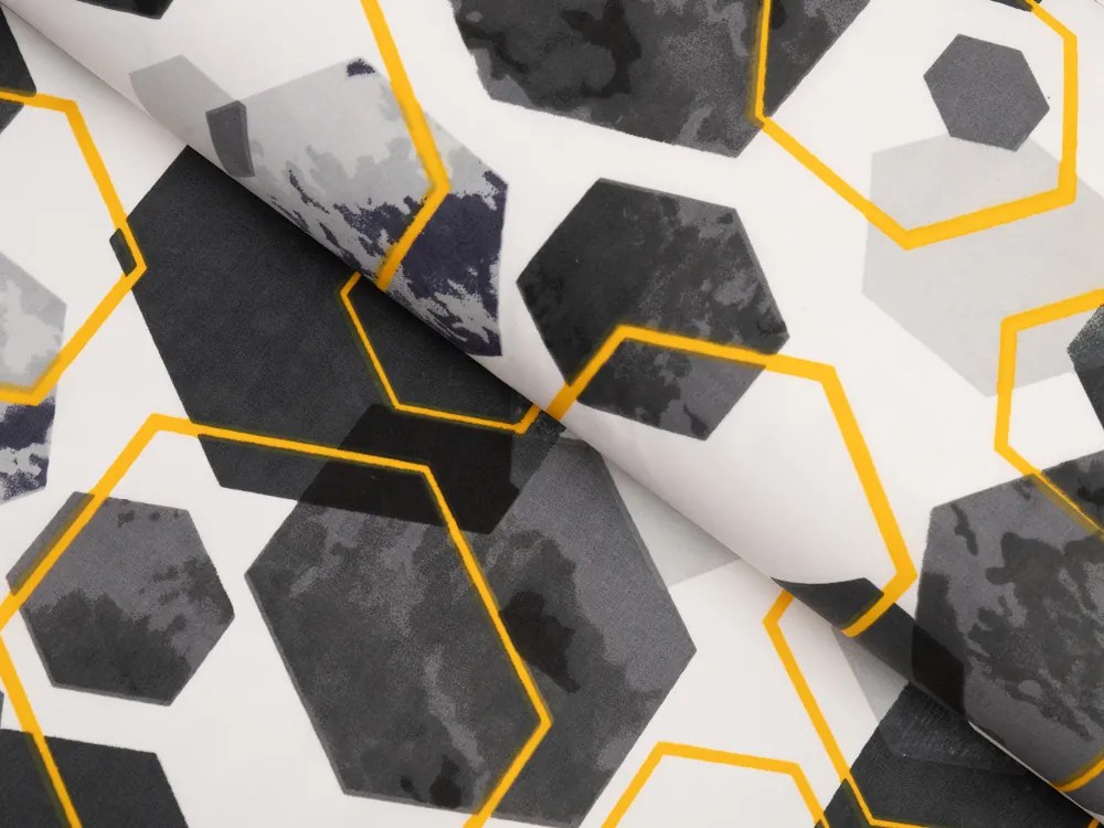 Biante Bavlnená obliečka na vankúš Sandra SA-568 Sivo-modrofialové mramorové hexagóny na bielom 30 x 50 cm