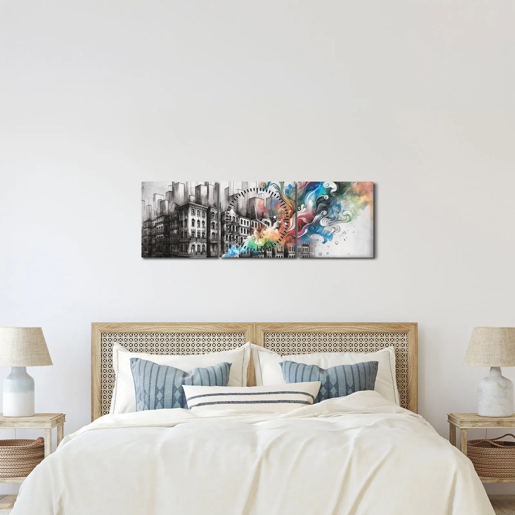 Obraz - Priemyselný život (s hodinami) (90x30 cm)