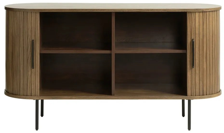 Hnedá nízka komoda v dekore duba s posuvnými dverami 140x76 cm Nola – Unique Furniture