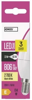 EMOS LED žiarovka Classic Candle, E14, 8W, teplá biela