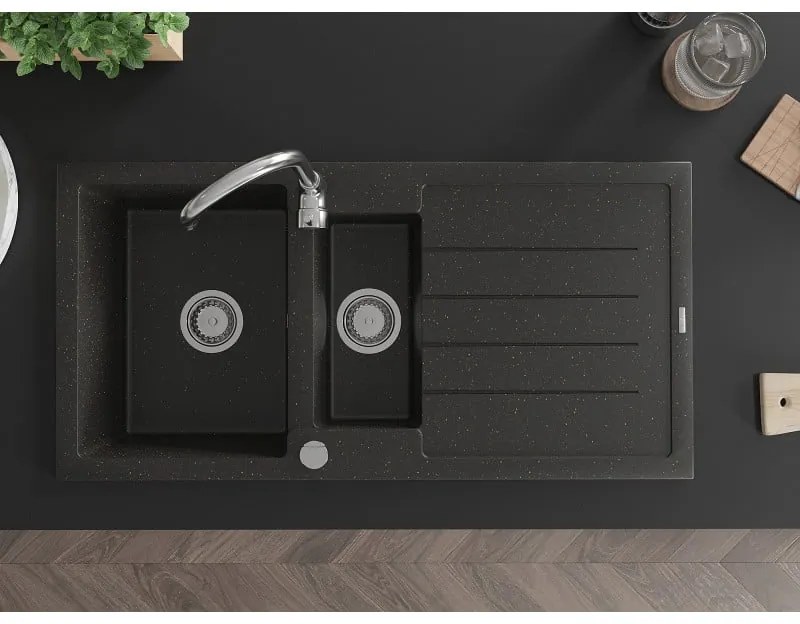 Mexen Andres - granitový drez 100,0x50,0cm, 1,5-komorový, čierna-zlatá, 6515101510-75