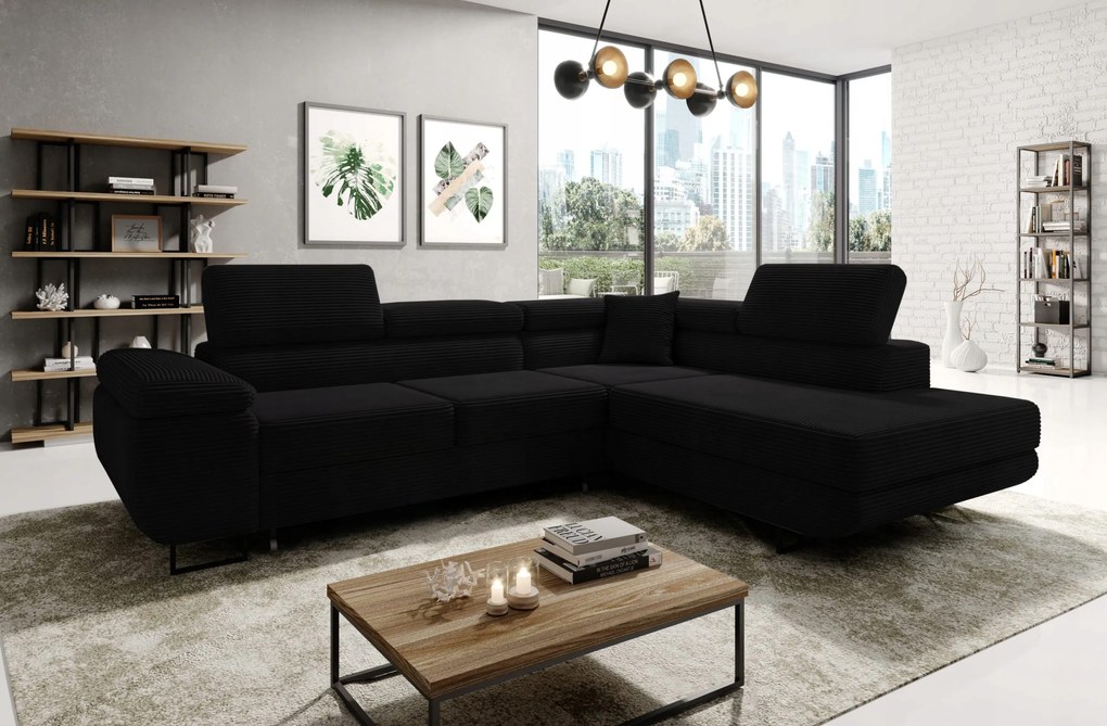 Štruktúrovaný pravý roh Astorp s opierkami hlavy v čiernej farbe.