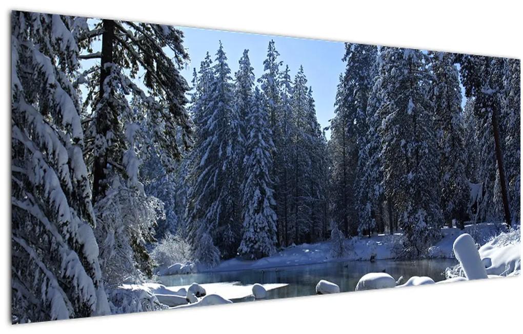 Obraz zasneženého lesa (120x50 cm)