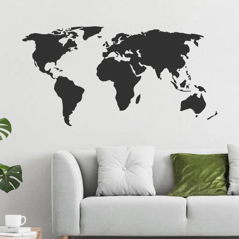 Samolepka na stenu "Mapa sveta - čierno-zelená" 64x125 cm