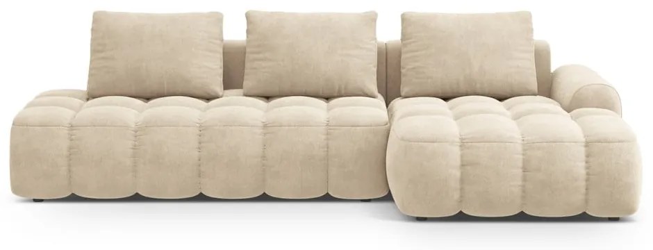 Béžová zamatová rozkladacia/s úložným priestorom rohová pohovka (pravý roh/s leňoškou) Linz – Cosmopolitan Design