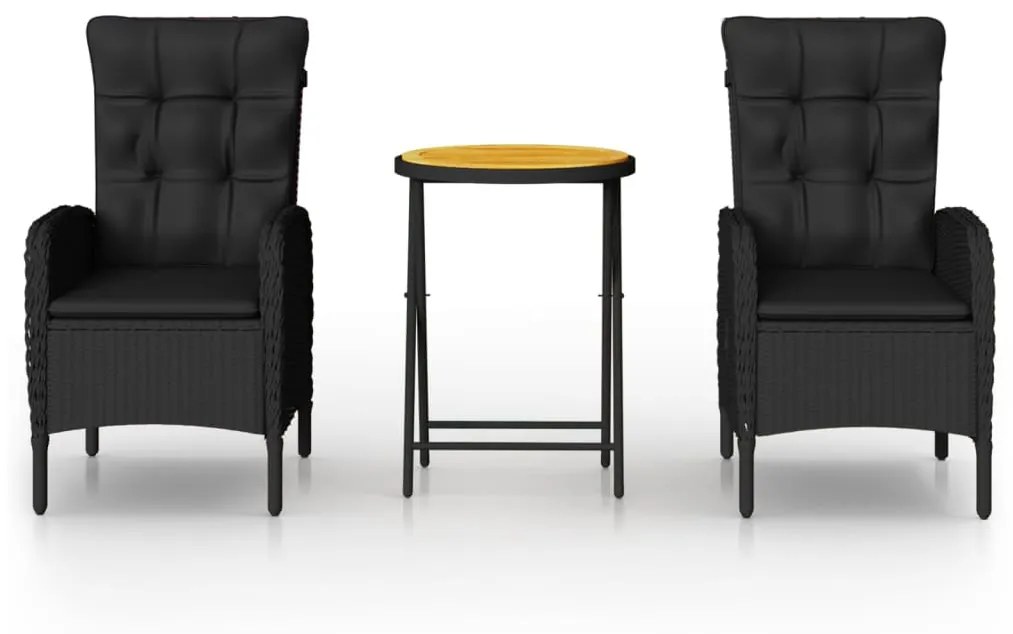 vidaXL 3-dielny záhradný bistro set čierny polyratan a akáciové drevo
