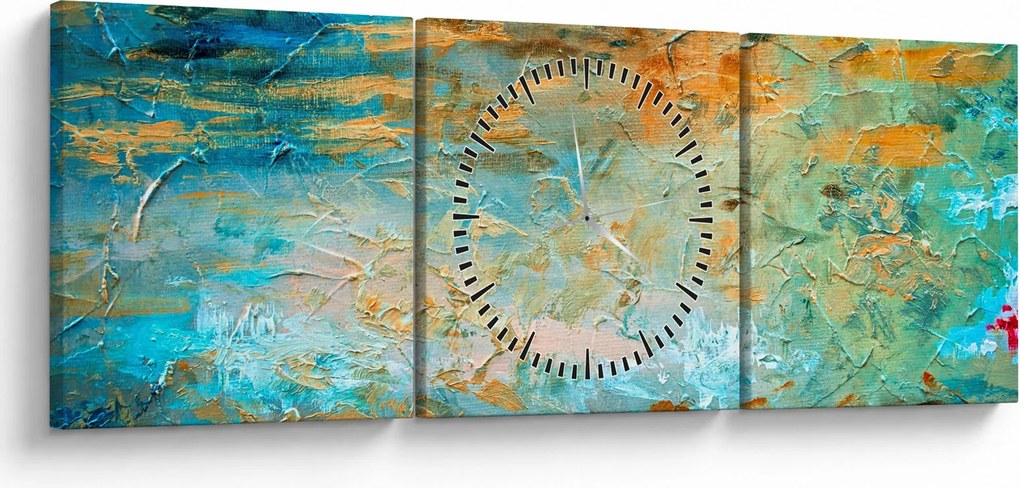 Obraz modrej abstrakcie (s hodinami) (90x30 cm)