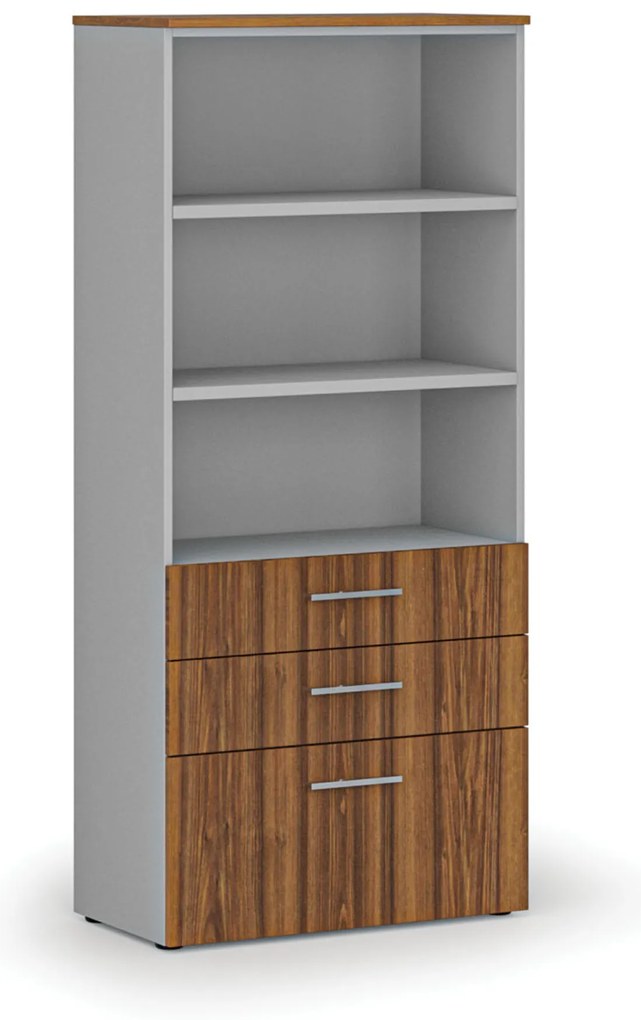 Kancelárska skriňa s kombinovanými zásuvkami PRIMO GRAY, 800 x 420 x 1781 mm, sivá/orech