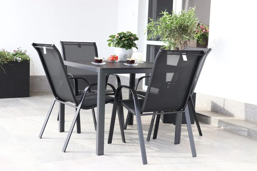 Záhradný jedálenský set Viking M + 4x kovová stolička Ramada