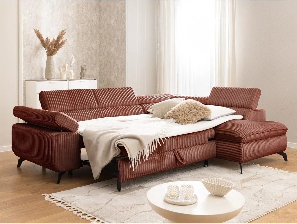 Menčestrová rohová pohovka v terakotovej farbe (pravý roh/do L) Marbeya – Ropez