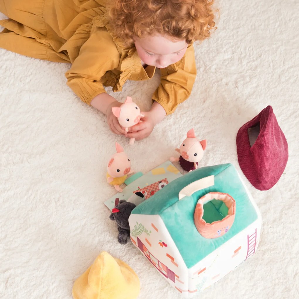 Lilliputiens - textilný domček s rozprávkou O vlkovi a troch malých prasiatkach
