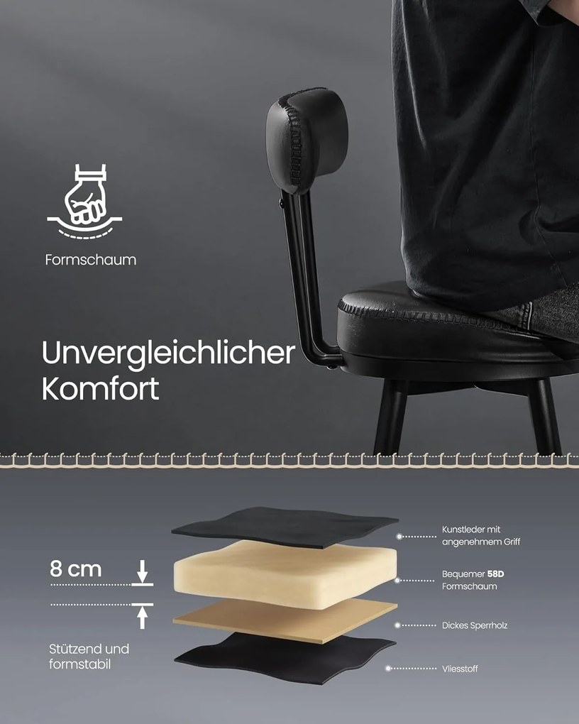 Kolekcia VASAGLE EKHO - Sada 2 ks barových stoličiek, otočné s operadlom, 76 cm, čierne