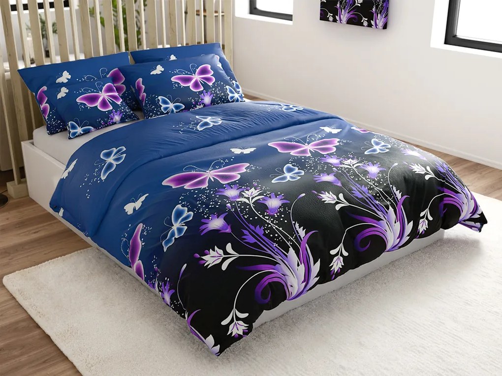 Mikroplyšové obliečky VIOLET BUTTERFLY tmavomodré Rozmer obliečky: 2 ks 70 x 90 cm | 200 x 220 cm