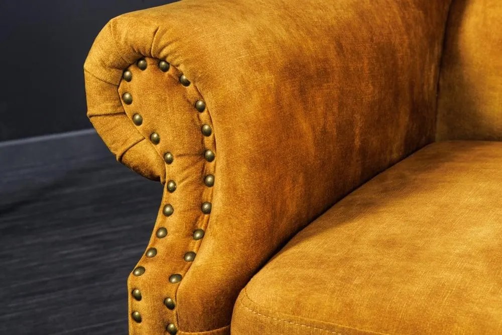 Invicta Interior - Kreslo CHESTERFIELD 85cm, horčicovo žlté, zamat