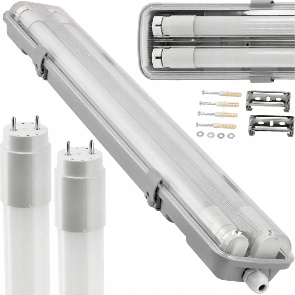 BERGE Hermetické svietidlo 120cm + 2x LED trubica neutrálna biela