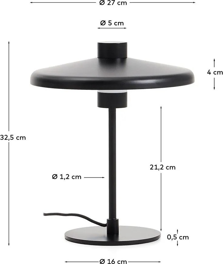 Čierna stolová lampa s kovovým tienidlom (výška 32,5 cm) Nuvira – Kave Home