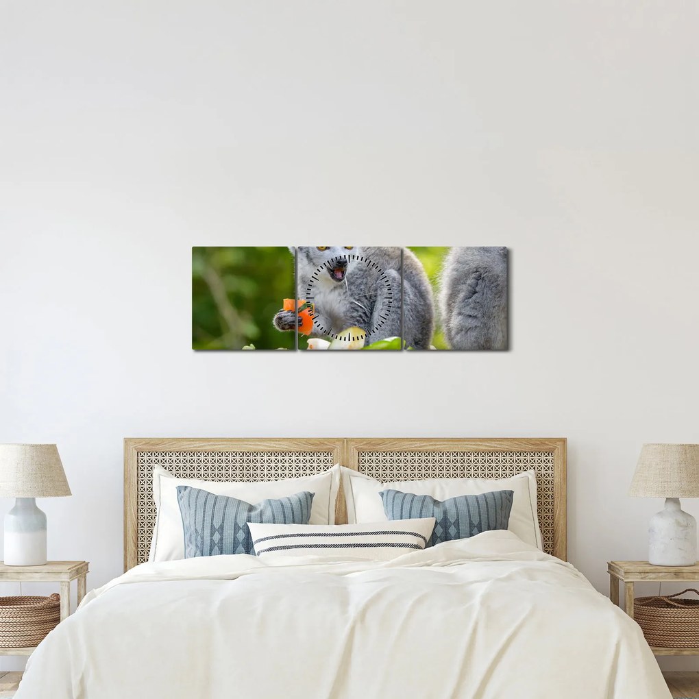 Obraz lemura (s hodinami) (90x30 cm)