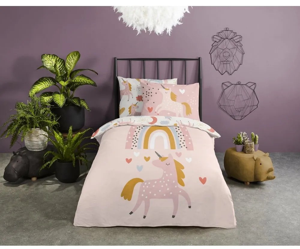 Detské bavlnené obliečky Good Morning Unicorn, 140 x 220 cm