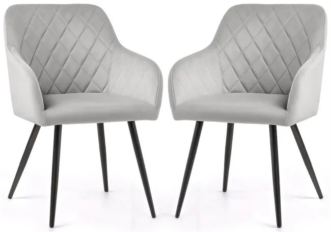 Sada dvoch jedálenských stoličiek VELTO zamatové, sivé / čierne nohy (2 ks)