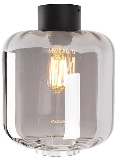 Dizajnové stropné svietidlo čierne s dymovým sklom - Qara