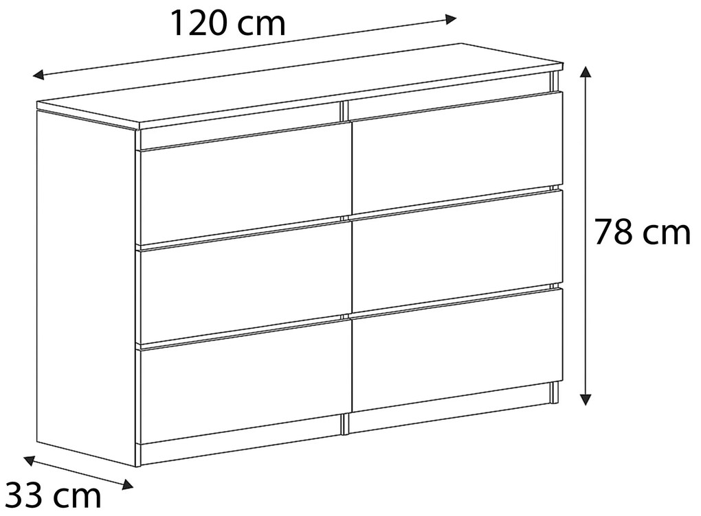 Veľká komoda 6 zásuviek ARIE šírka 120cm Antracit