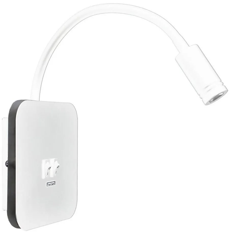 LED Flexibilná nástenná lampička s USB BASE 1xLED/8W + 1xLED/2W/230V biela