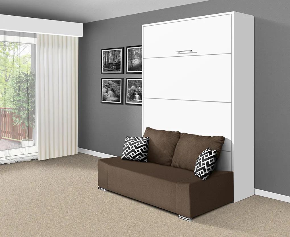 Nabytekmorava Sklápacia posteľ s pohovkou VS 21058P 200x140 farba pohovky: Hnedá, Typ farebného prevedenia: Dub sonoma svetlý / dvere biele