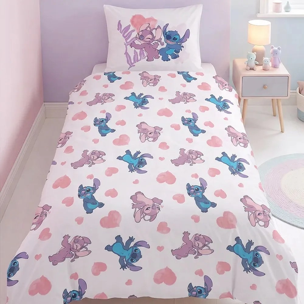 Bavlnené posteľné obliečky Lilo & Stitch – Nerozlučná dvojka Stitch a Angel - 100% bavlna - 70x90 cm + 140x200 cm