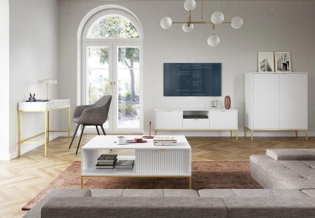 Konferenčný stolík Nova 104 cm biely/zlatý