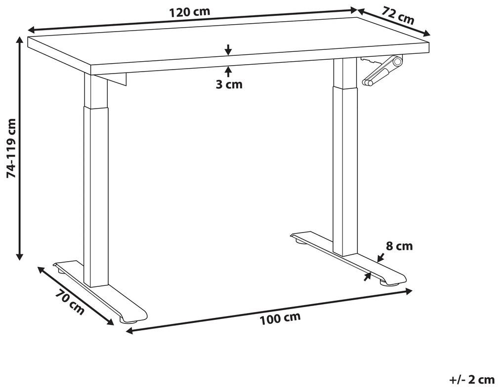 Manuálne nastaviteľný písací stôl 120 x 72 cm tmavé drevo/čierna DESTINES Beliani