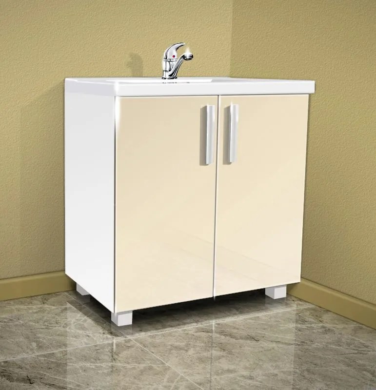 Kúpeľňová skrinka s umývadlom K22 barva dvířek: jasmín lesk, barva skříňky: bílá 113