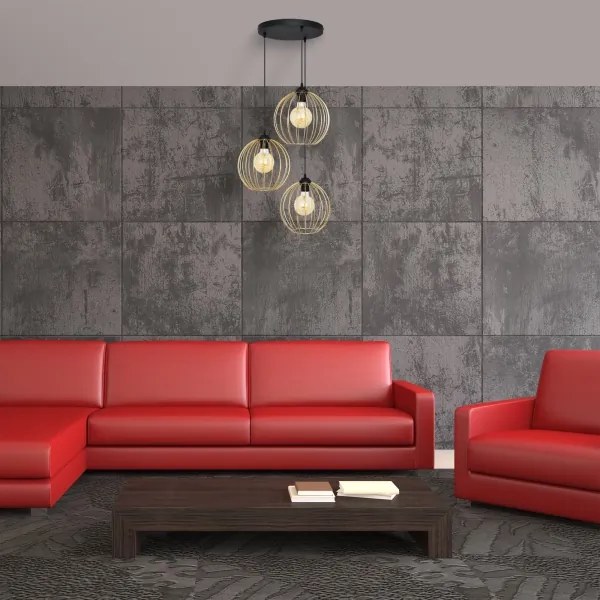 Luster na lanku MERCURE 3xE27/15W/230V zlatá/čierna