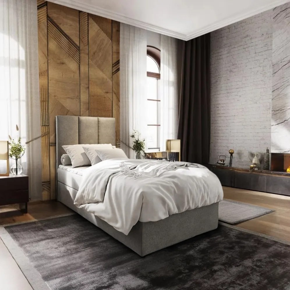 Čalúnená posteľ boxspring MERALIS 90x200 cm sivá Matrac: Matrac Bonell pružinový