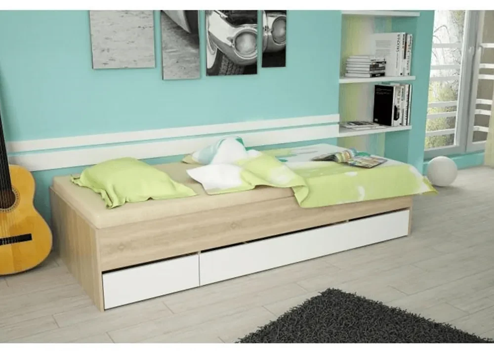 Jednolôžková posteľ 90 cm Matari (dub sonoma + biela). Vlastná spoľahlivá doprava až k Vám domov. 794648