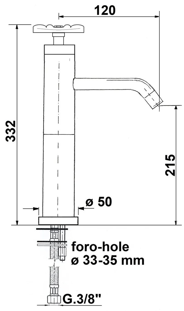 Reitano Rubinetteria, INDUSTRY stojánkova umývadlová batéria vysoká bez výpuste, výška 332 mm, chróm/čierna, 5102LTT