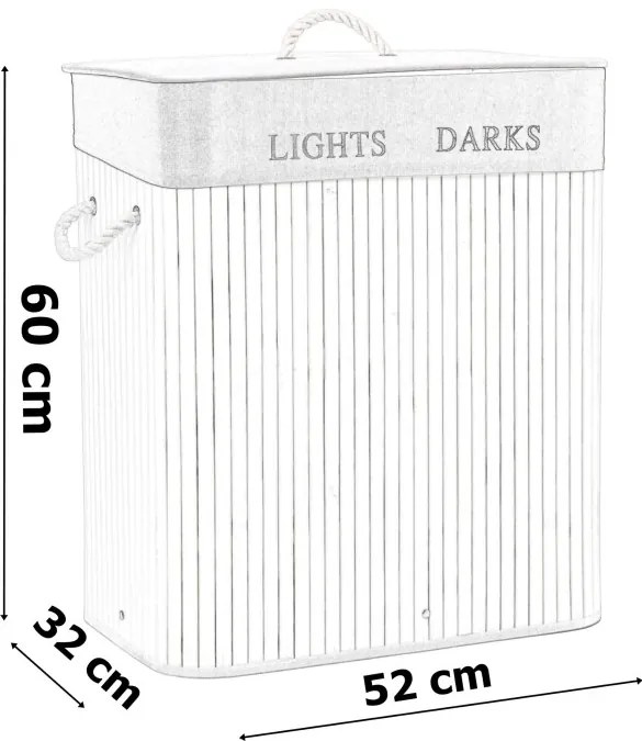 Rohový kôš na bielizeň 60 l bambusový biely