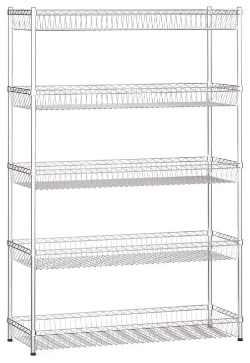 Drôtený regál s košovými policami, 1800 x 1200 x 450 mm, 5 políc