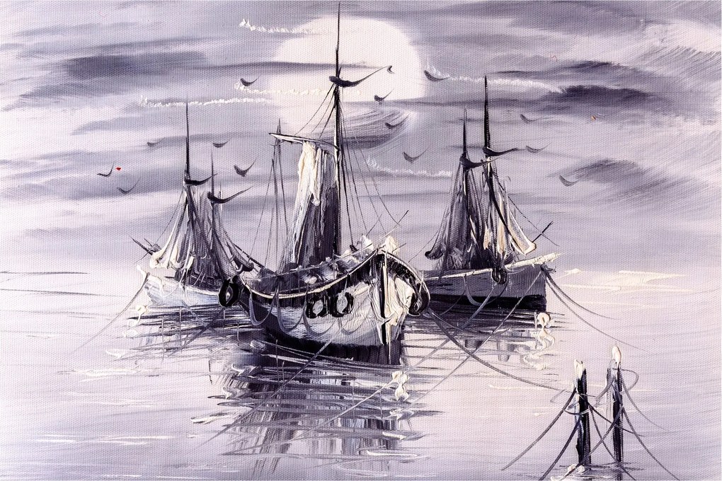 Obraz - Prístav, olejomaľba (90x60 cm)