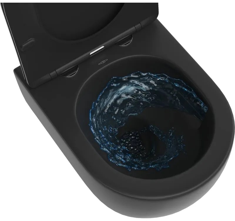 Mexen Carmen, závesná WC misa 490x365x340 mm, Rimless Tornádo, čierna matná, 3388XX85T