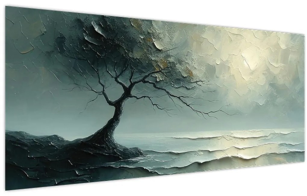 Obraz - Olejomaľba stromu s oceánom (120x50 cm)