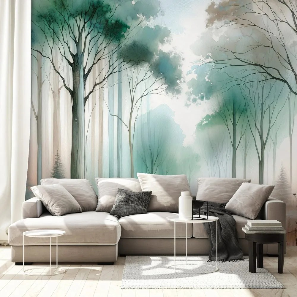 Fototapeta akvarelový les v hmle